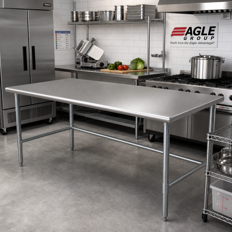 Product image #2 for Eagle Group Budget Series 108"W x 36"D Flat Top Work Table with 430 Stainless Steel Top and Galvanized Tubular Base