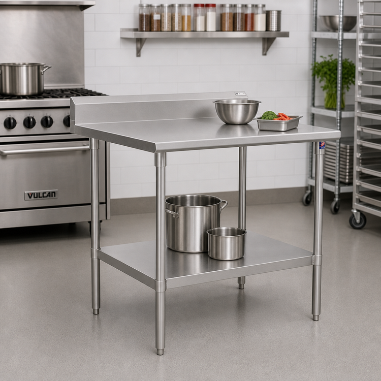 Product image #2 for John Boos Stallion 30 in. W x 36 in. D Stainless Steel Work Table with 5 in. Backsplash and Undershelf