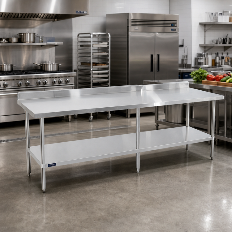 Product image #2 for Sapphire Stainless Steel Worktable with 5-Inch Backsplash and Open Base with Undershelf, 108 x 30 x 35 Inches