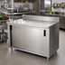 Thumbnail image #2 for Advance Tabco 84-Inch x 36-Inch Enclosed Work Table with Cabinet Base, 14-Gauge 304 Stainless Steel Top, Mid-Shelf, Sliding Doors, and 5-Inch Backsplash