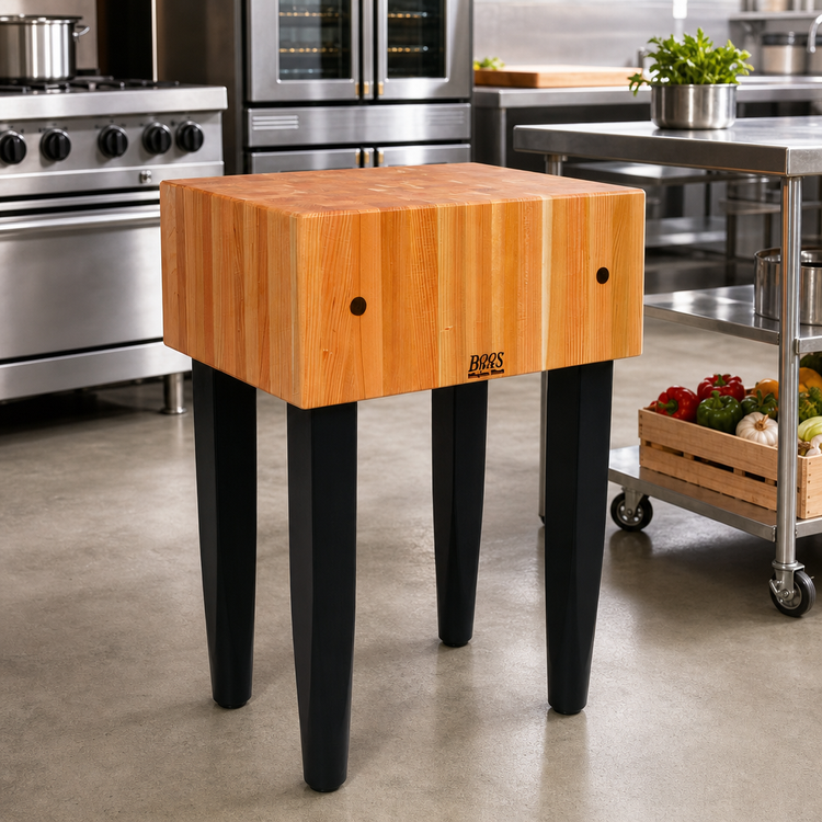 Product image #3 for John Boos Rouge et Noir Le Bloc 24" x 18" x 34" Stationary Butcher Block Work Table with 10" End-Grain American Cherry Top