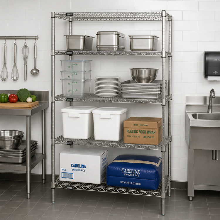 Product image #2 for Quantum 60"W x 36"D x 63"H Stationary Wire Shelving Starter Kit, 4 Shelves, 304 Stainless Steel