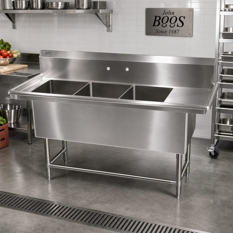 Product image #2 for John Boos Pro-Bowl 3-Compartment Stainless Steel Sink with Right Drainboard, 18 x 18 x 14 Inch Bowls, 24 Inch Drainboard