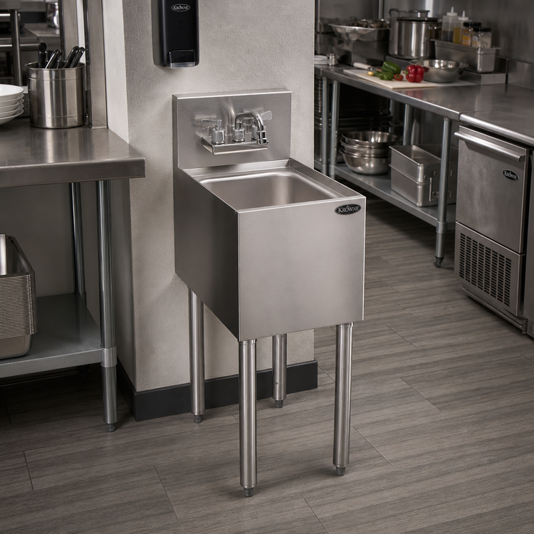 Product image #2 for Krowne Royal Series Freestanding One-Compartment Underbar Hand Sink, 12 x 19 x 36-1/2 Inches