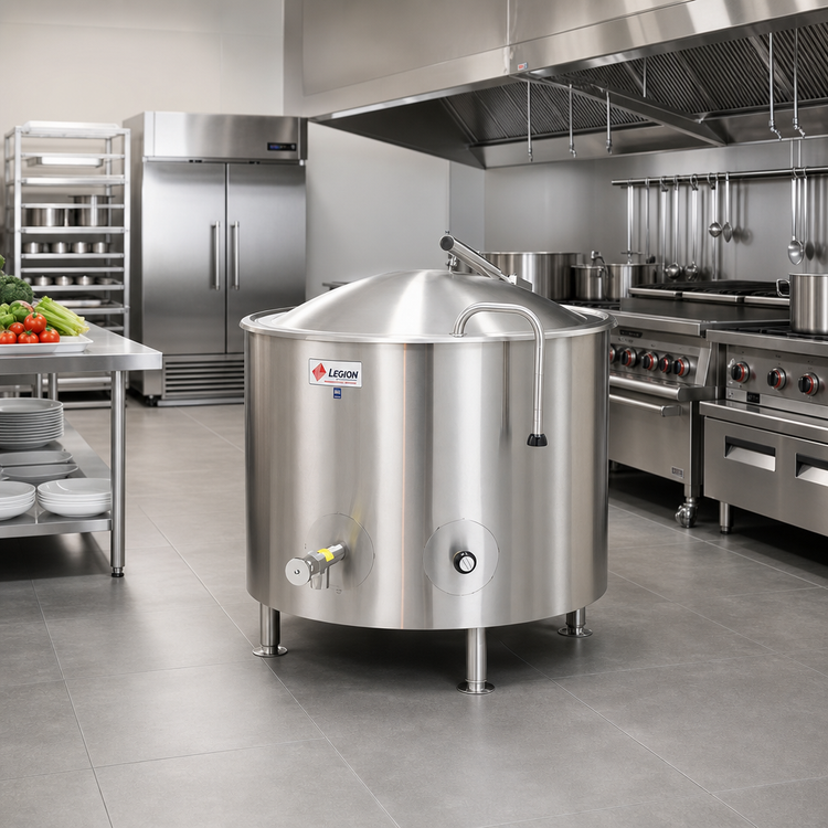 Product image #2 for Low-Rim LSI-125 125-Gallon Stationary Direct Steam Kettle with 304 Stainless Steel Liner