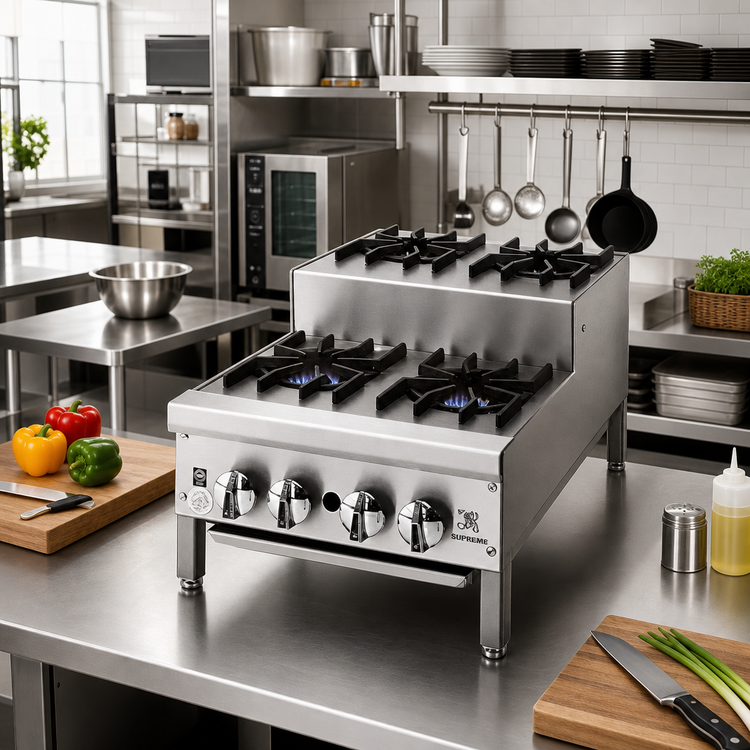 Product image #2 for Supreme 36-Inch Gas Step-Up Countertop Hotplate with 3 Open Burners and 4 Step-Up Burners