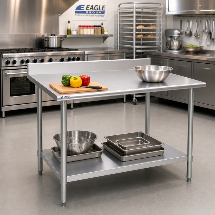 Product image #2 for Eagle Budget Series 60" x 30" Work Table with 4-1/2" Backsplash and Adjustable Undershelf