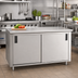 Thumbnail image #2 for Advance Tabco Special Value Economy Cabinet Base Enclosed Work Table with Sliding Doors, 120 x 24 Inches, 16-Gauge 304 Stainless Steel Top