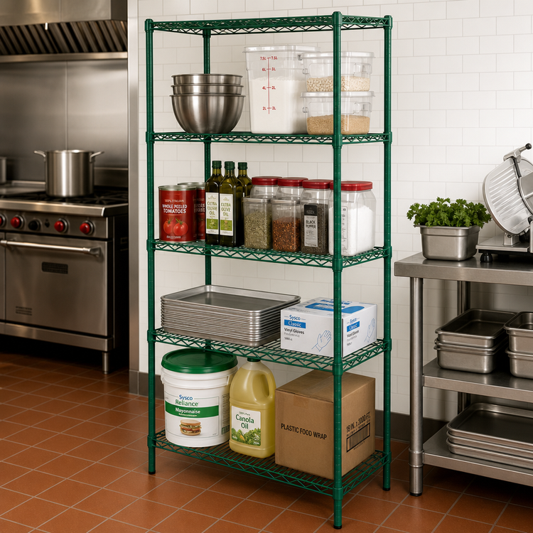 Product image #2 for CAC China Heavy-Duty Epoxy Coated Wire Shelving Set, 36 x 18 x 72 Inches, 4-Shelf, Green