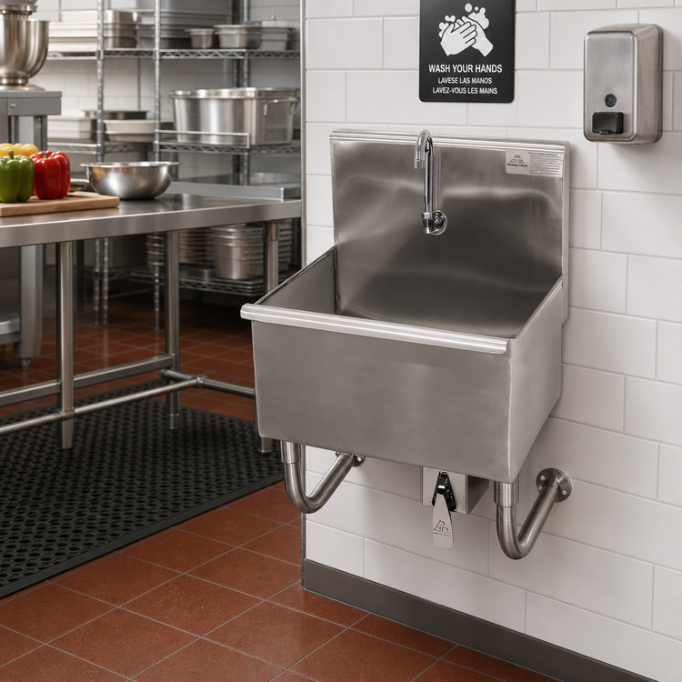 Product image #2 for Advance Tabco One-Station Wall-Mounted Knee-Operated Service Sink with 22 x 16 x 8-Inch Bowl, 304 Stainless Steel
