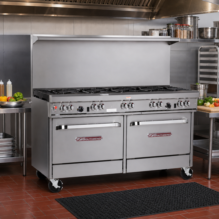 Product image #2 for Southbend Ultimate 60-Inch Gas Restaurant Range with 9 Open Burners, 2 Convection Ovens, and Backriser Shelf