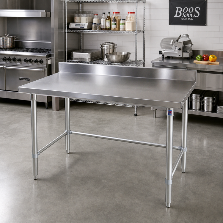 Product image #2 for John Boos Stallion 60-Inch x 24-Inch Stainless Steel Work Table with 5-Inch Backsplash and Galvanized Base