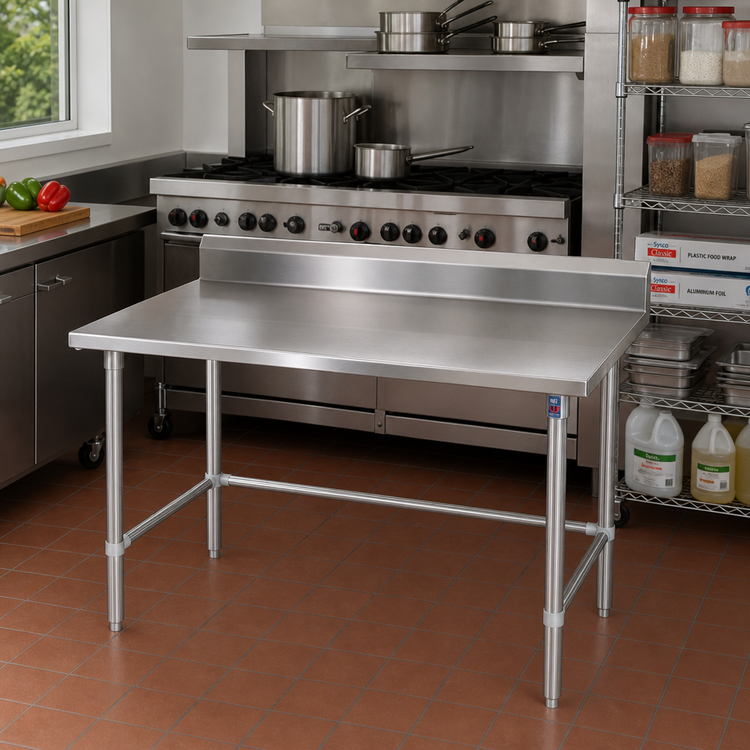 Product image #2 for John Boos Stallion 60-Inch x 24-Inch Stainless Steel Work Table with 5-Inch Backsplash and Galvanized Base