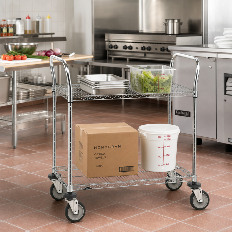 Product image #2 for Metro Super Erecta Heavy-Duty Chrome-Plated Two-Shelf Utility Cart