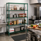Thumbnail image #2 for Quantum WR86-2148P Stationary Wire Shelving Starter Kit, 48"W x 21"D x 86"H, 4 Shelves, Green Epoxy Finish