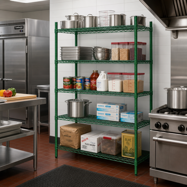 Product image #2 for Steel Works Stainless Heavy Duty 5-Tier Green Epoxy Wire Shelving Unit, 18 x 60 x 84 Inches