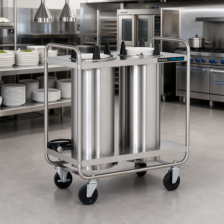 Product image #2 for Dinex Mobile Unheated Triple-Tube Plate and Bowl Dispenser, Open Tubular Frame, Stainless Steel