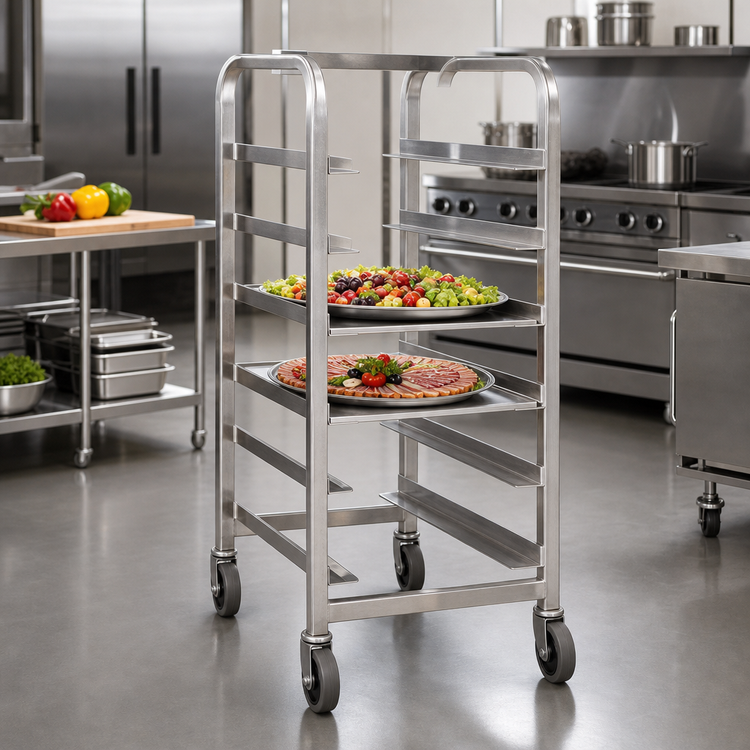 Product image #2 for Channel Manufacturing All-Welded Stainless Steel End-Load Platter Rack Cart, 6-Platter Capacity