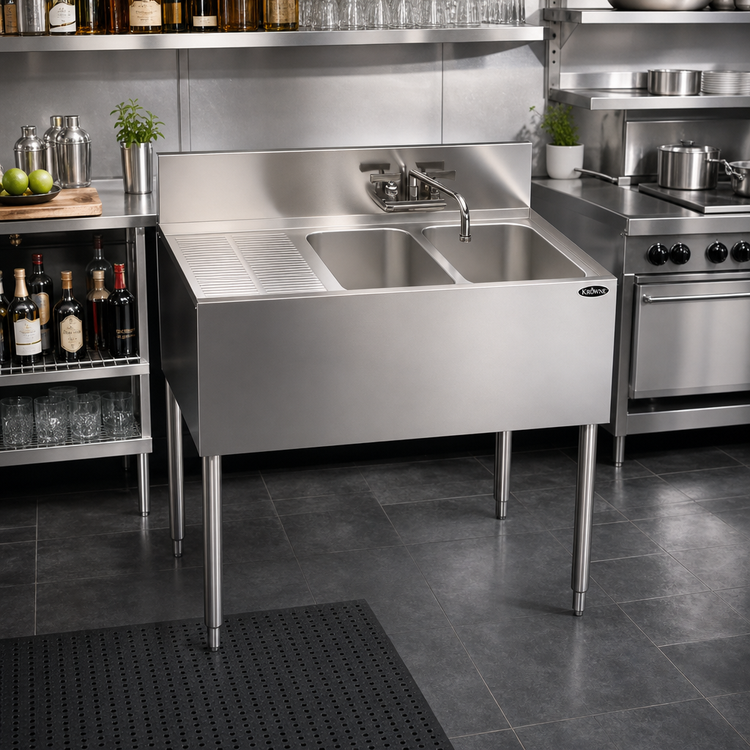Product image #2 for Krowne Royal Series 36-Inch Two-Compartment Underbar Sink Unit with Left Drainboard and Swing-Spout Faucet