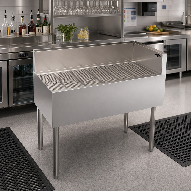 Product image #2 for Krowne Royal Series Freestanding Stainless Steel Underbar Corner Drainboard, 36 x 19 Inch, Right End Return