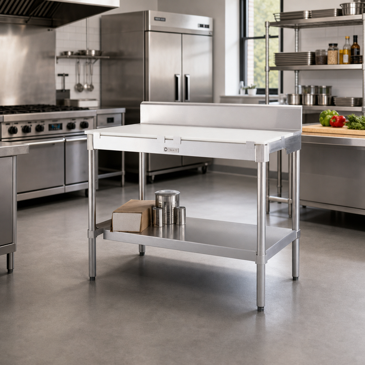 Product image #2 for New Age 36 Inch x 24 Inch Poly Top Work Table with 6 Inch Backsplash and Open Aluminum Base