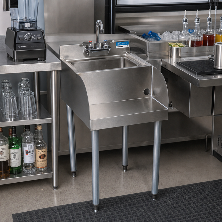 Product image #2 for BK Resources 18-Inch Freestanding Stainless Steel Underbar Blender Station with Dump Sink and Faucet