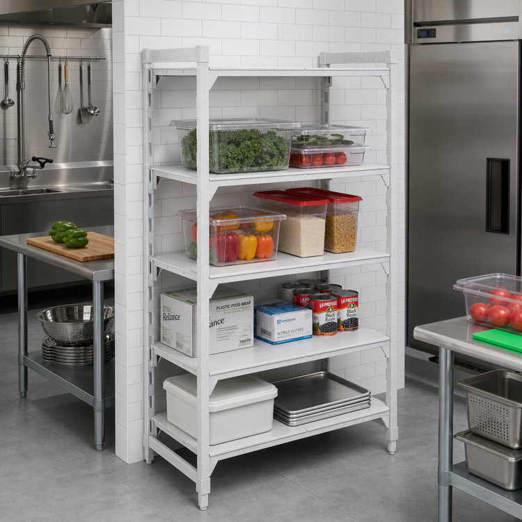 Product image #3 for Cambro Camshelving Premium 4-Tier Solid Stationary Starter Unit, 24" x 54" x 72", Speckled Gray
