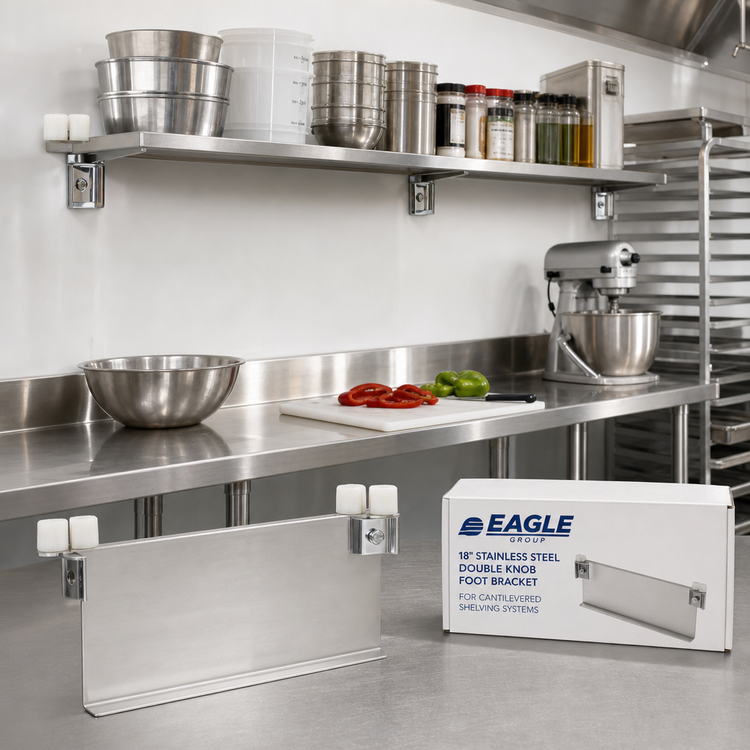 Product image #2 for Eagle Group 18-Inch Stainless Steel Double Knob Foot Bracket for Cantilevered Shelving Systems