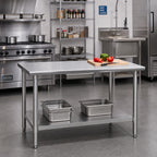 Thumbnail image #2 for Eagle Group Spec-Master T3048E 48" x 30" Flat Top 14-Gauge 300 Series Stainless Steel Work Table with Adjustable Galvanized Undershelf
