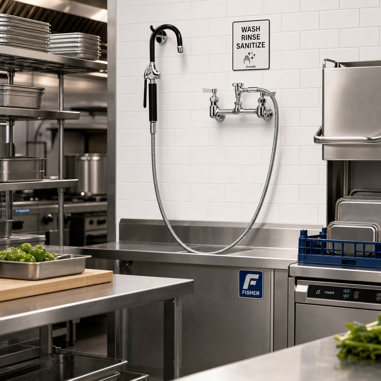 Product image #2 for Fisher Wall-Mount Pot Filler Faucet with 8-Inch Adjustable Wall Control Valve, Vacuum Breaker, Wall Hook, and 60-Inch Hose