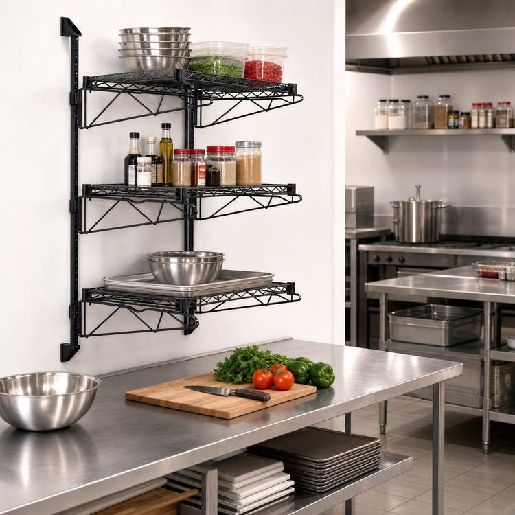 Product image #2 for Wall-Mounted Cantilever Starter Shelving Unit with 3 Wire Shelves