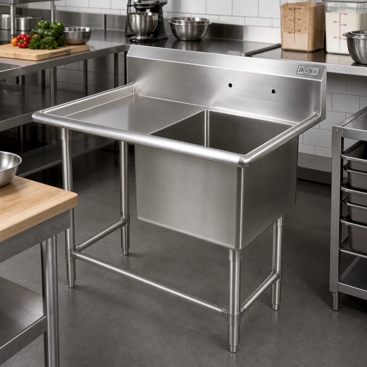 Product image #2 for John Boos Pro-Bowl 1-Compartment Stainless Steel Sink with Left Drainboard and 10-Inch Backsplash