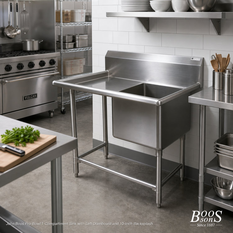 Product image #2 for John Boos Pro-Bowl 1-Compartment Stainless Steel Sink with Left Drainboard and 10-Inch Backsplash