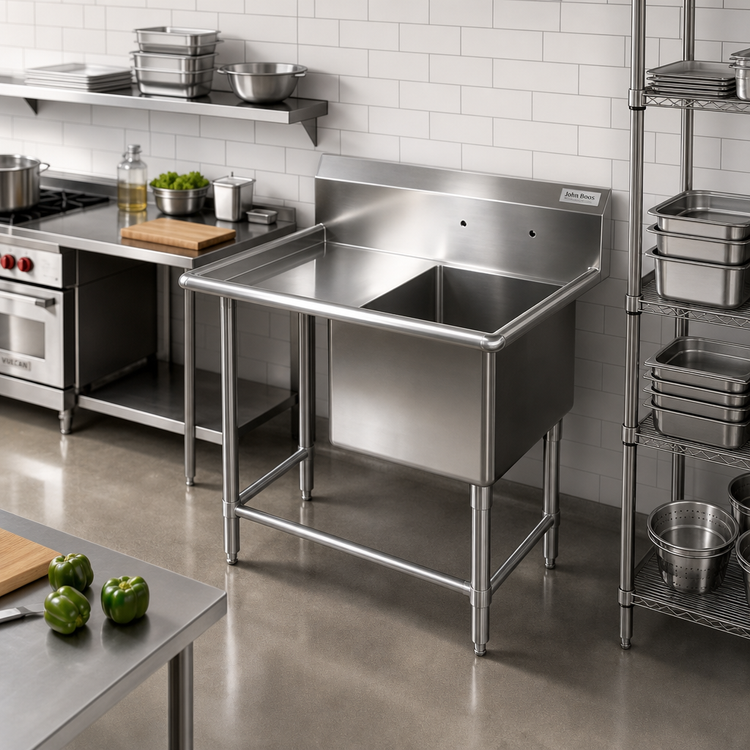 Product image #2 for John Boos Pro-Bowl 1-Compartment Stainless Steel Sink with Left Drainboard and 10-Inch Backsplash