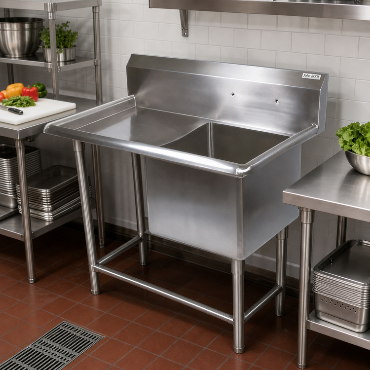 Product image #2 for John Boos Pro-Bowl 1-Compartment Stainless Steel Sink with Left Drainboard and 10-Inch Backsplash