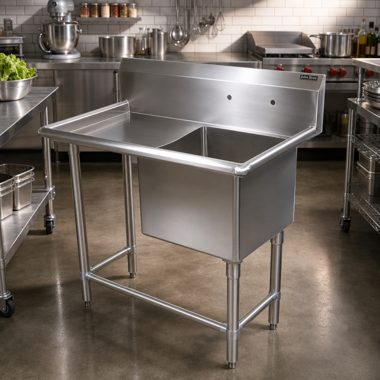 Product image #2 for John Boos Pro-Bowl 1-Compartment Stainless Steel Sink with Left Drainboard and 10-Inch Backsplash