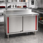 Thumbnail image #2 for Eagle Group Spec-Master CBH24120SEM-BS 120"W x 24"D Stainless Steel Enclosed Work Table with 4 Hinged Doors, Marine Edge & 4-1/2" Backsplash