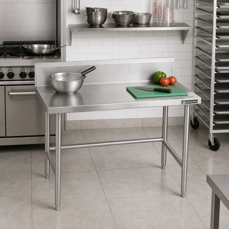 Product image #2 for Advance Tabco 30 x 24-Inch Stainless Steel Work Table with 10-Inch Backsplash and Galvanized Open Base