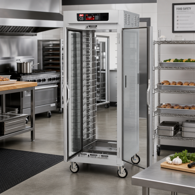 Product image #2 for Metro C5 8 Series Mobile Full-Height Pass-Thru Controlled Temperature Holding Cabinet with Tempered Double-Pane Glass Doors and Universal Wire Slides