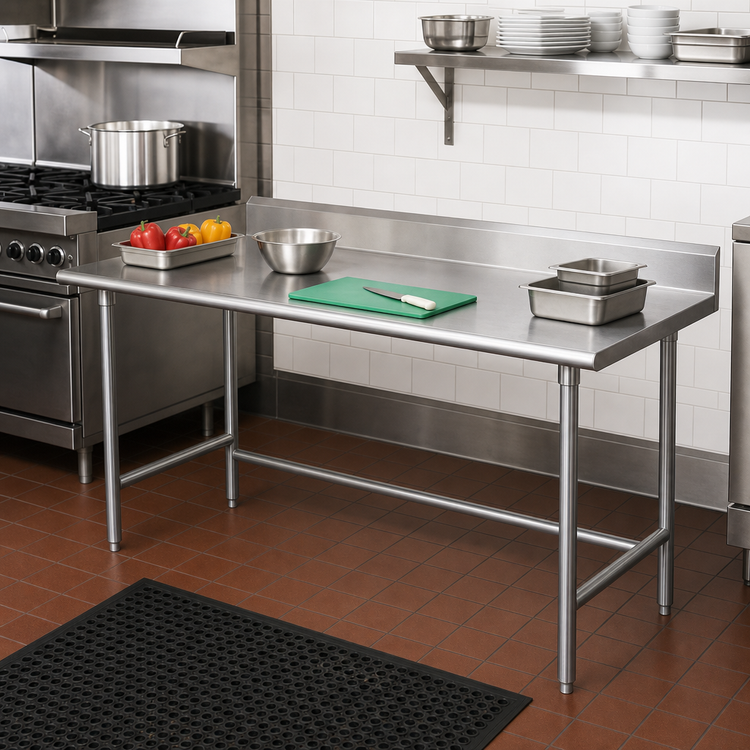 Product image #2 for Advance Tabco Special Value Series Open Base Stainless Steel Work Table with 5-Inch Rear Backsplash, 84-Inch x 24-Inch