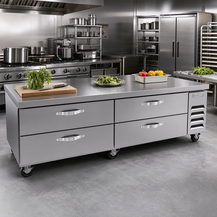 Product image #3 for Beverage-Air Four-Drawer Chef Base Refrigerator with 96-Inch Stainless Steel Worktop