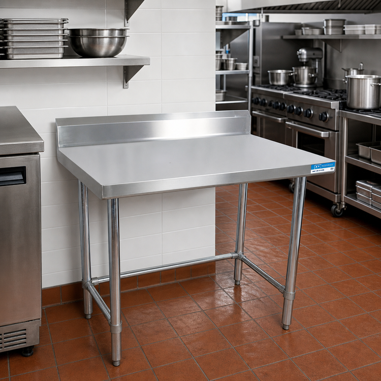 Product image #2 for BK Resources 48 x 24-Inch Open Base 18-Gauge Stainless Steel Work Table with 5-Inch Backsplash