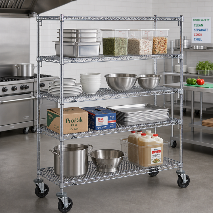 Product image #2 for Metro Super Erecta Super Adjustable Wire Stem Caster Cart, 60 x 24 x 69 Inches, 4 Shelves, Chrome