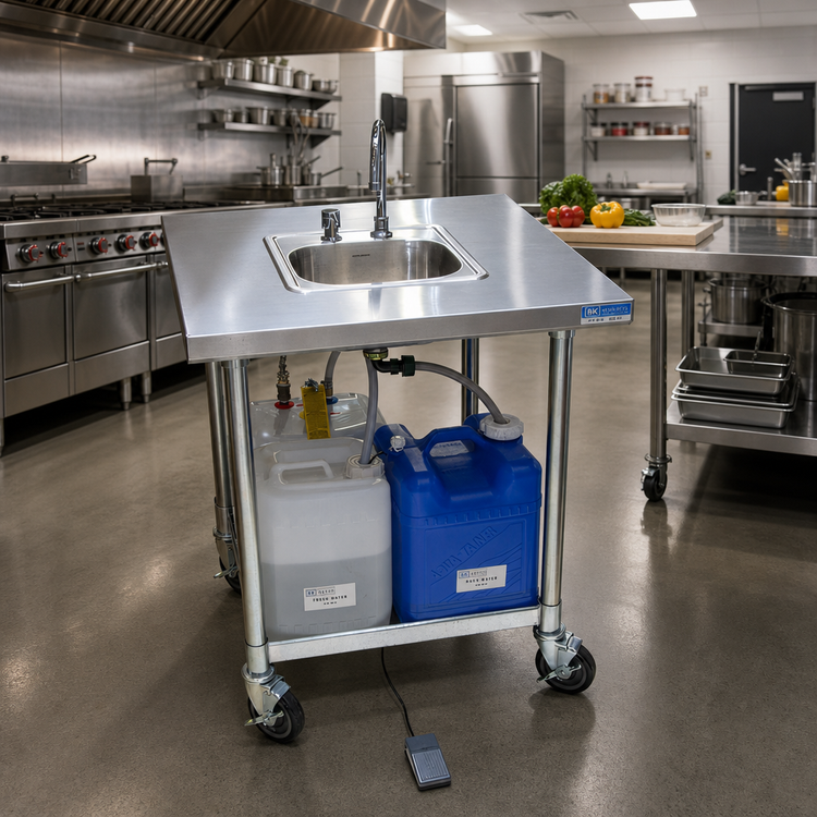 Product image #2 for BK Resources Single-Bowl Mobile Cold Water Hand Wash Sink with 12" x 10" x 5-3/4" Bowl, 5-Gallon Fresh Water Tank and 7-Gallon Waste Water Tank