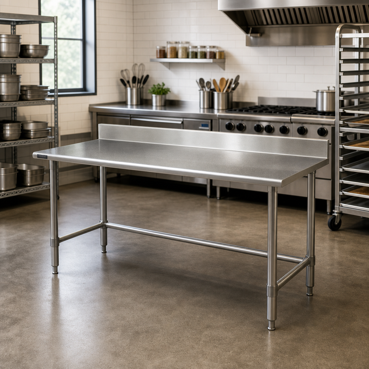 Product image #2 for Spec-Master 72" x 30" Stainless Steel Work Table with 4-1/2" Backsplash, Open Base