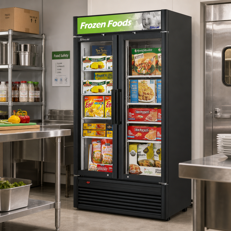 Product image #3 for Turbo Air Super Deluxe Two-Section Self-Contained Glass Door Merchandiser Freezer, 28.44 Cu. Ft., Bottom-Mount Compressor, 115V