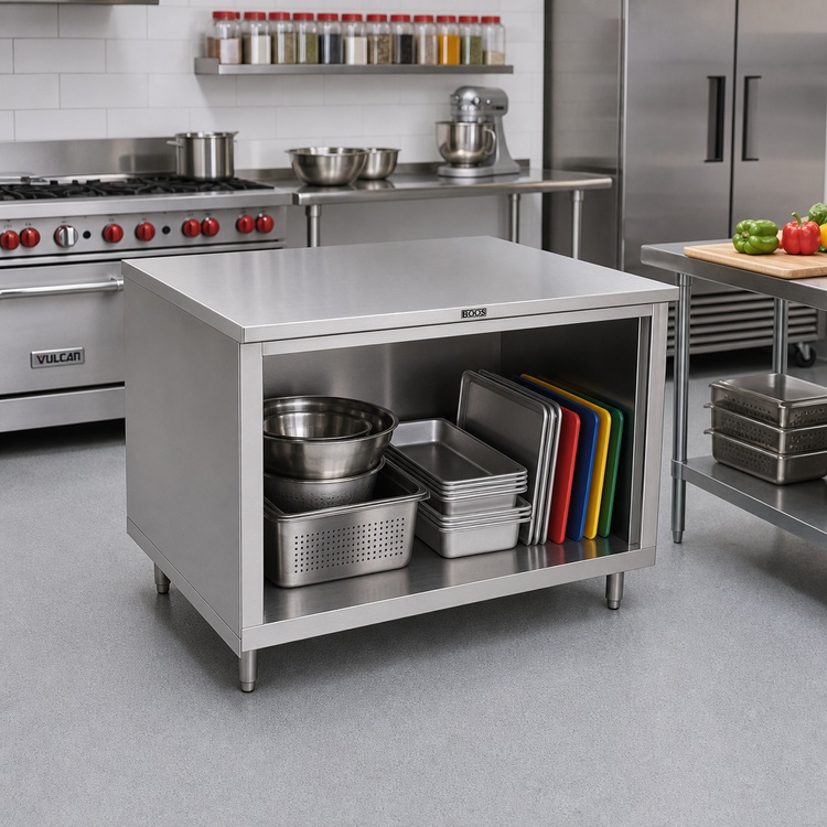 Product image #2 for John Boos 36" x 36" Stainless Steel Work Table with Open Front Cabinet Base and Safety Edge