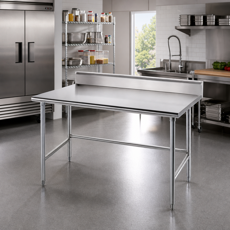 Product image #2 for Advance Tabco 108-Inch x 30-Inch Stainless Steel Work Table with 5-Inch Backsplash