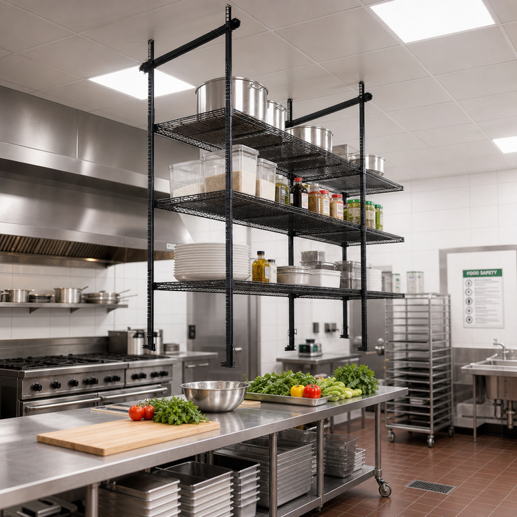 Product image #2 for Quantum 21-Inch Intermediate Overhead Track Shelving Kit, Black Epoxy Antimicrobial Finish
