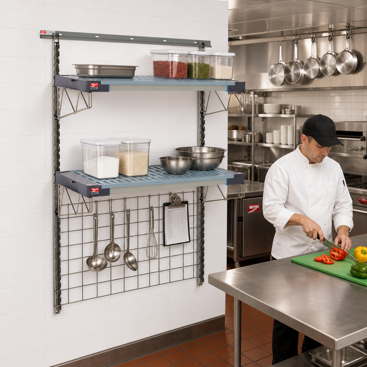 Product image #2 for Metro SmartWall Life Tall Wall-Mounted Starter Base Kit with 24 x 36 Wire Grid and 18 x 36 MetroMax 4 Shelves